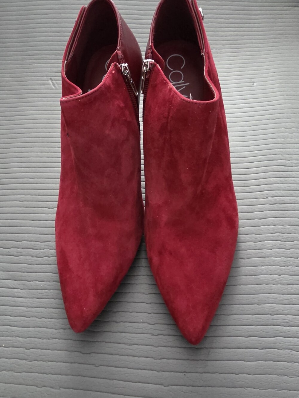 Calvin Klein Red Wine Suede Pointed Toe Ankle Booties